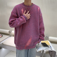 潮牌破洞设计感毛衣男女嘻哈宽松bf风百搭情侣针织线衣HY447-p48，男装针织衫/毛衣，星座1008