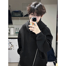 抖音得物品质26春装美式重磅结构斜拉链高领连帽卫衣开衫外套W61，女装短外套，电商A486