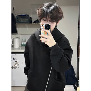 抖音得物品质 26春装美式重磅结构斜拉链高领连帽卫衣开衫外套W61图片