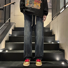 秋冬季垂感阔腿长裤牛仔裤男款美式复古潮牌休闲直筒裤K7563-P42，男装牛仔裤，星座512-3