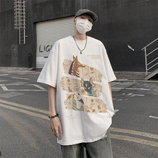 男装短袖t恤夏季落肩袖宽松动物印花五分袖体恤XZ514-2-2401-P28，男装T恤，星座514-2(原B239)