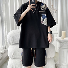 2024夏季新款旋律风车大码菠萝格短袖T恤套装M-5XHQ23461-P60，男装T恤，电商A022