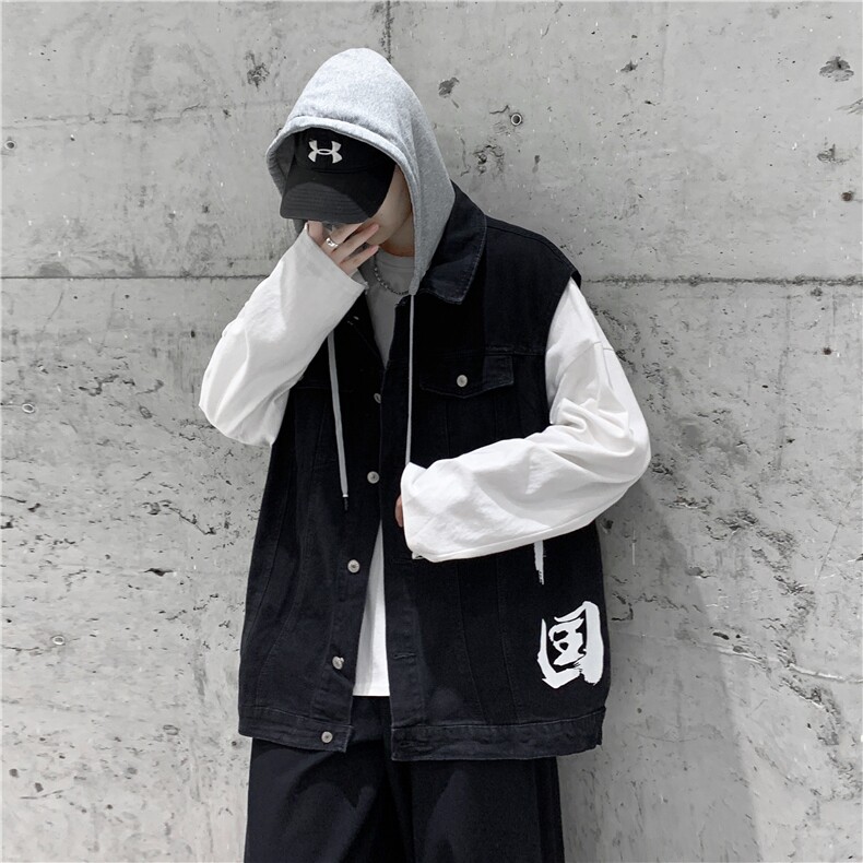 wassuphappy牛仔马甲外套男夏季薄款潮流坎肩上衣服休闲带帽褂子,男装背心/马甲,星座116