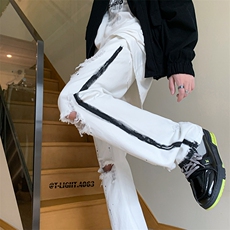 美式高街夏季破洞涂鸦黑白牛仔裤货号K739P65，男装牛仔裤，电商A063