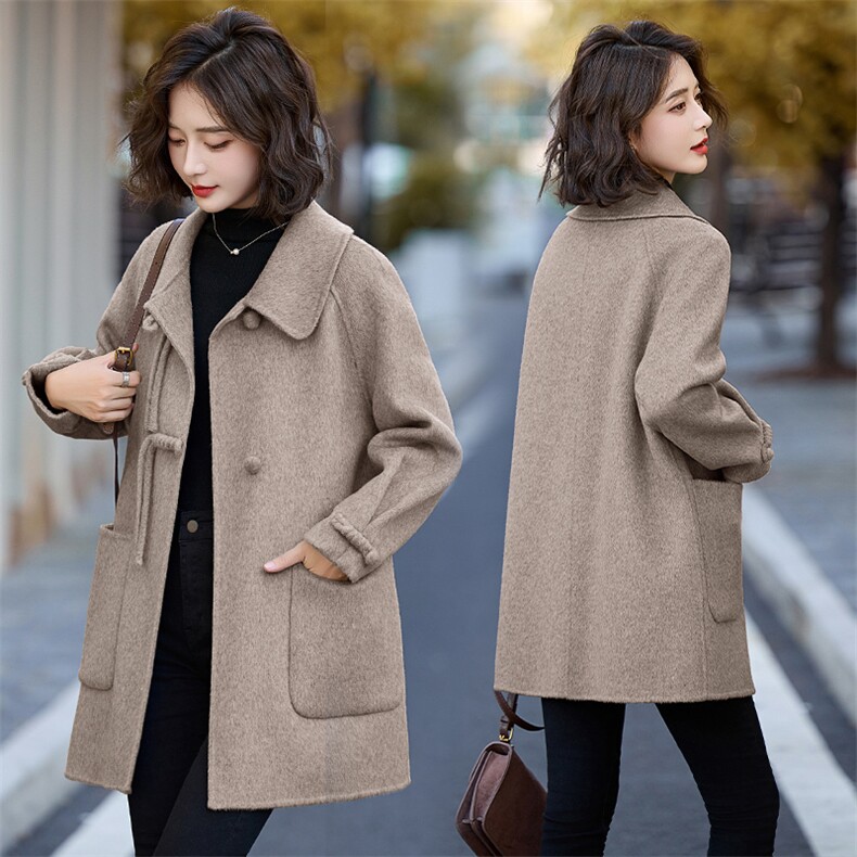 盘扣双面羊绒大衣女2024秋冬新款爆款时尚减龄欧货小个子毛呢外套，女装双面呢大衣，琦鑫阁（原依鑫阁）