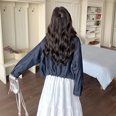 韩系chic蕾丝连帽牛仔短外套女春秋2025超火好看高级小众夹克上衣，女装短外套，2C301