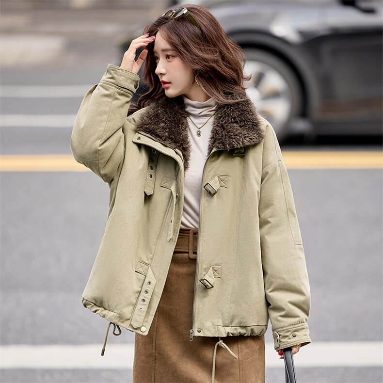 2025冬季新款卸毛领工装派克服全毛加厚内胆,女装派克服,凯瑟曼
