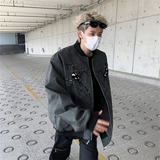 2025秋刺绣pu皮夹克男女款拉链棒球服外套JK8555，男装夹克，星座1108
