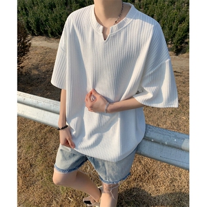 ！2026夏季新款男士V领短袖潮牌肌理感半袖T2501特P22图片