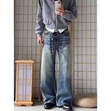 松直筒牛仔裤立体猫须蜂窝百搭通勤长裤男N09918-P60，男装牛仔裤，星座308B-2