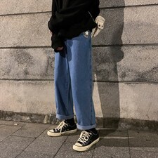 NK44008-P38直筒牛仔裤男士大码宽松九分裤男休闲长裤子男,男装休闲裤,电商A040