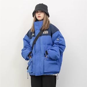 加绒加厚冬男女高领棉衣撞色工装大口袋印花面包服棉袄MY123 P68图片