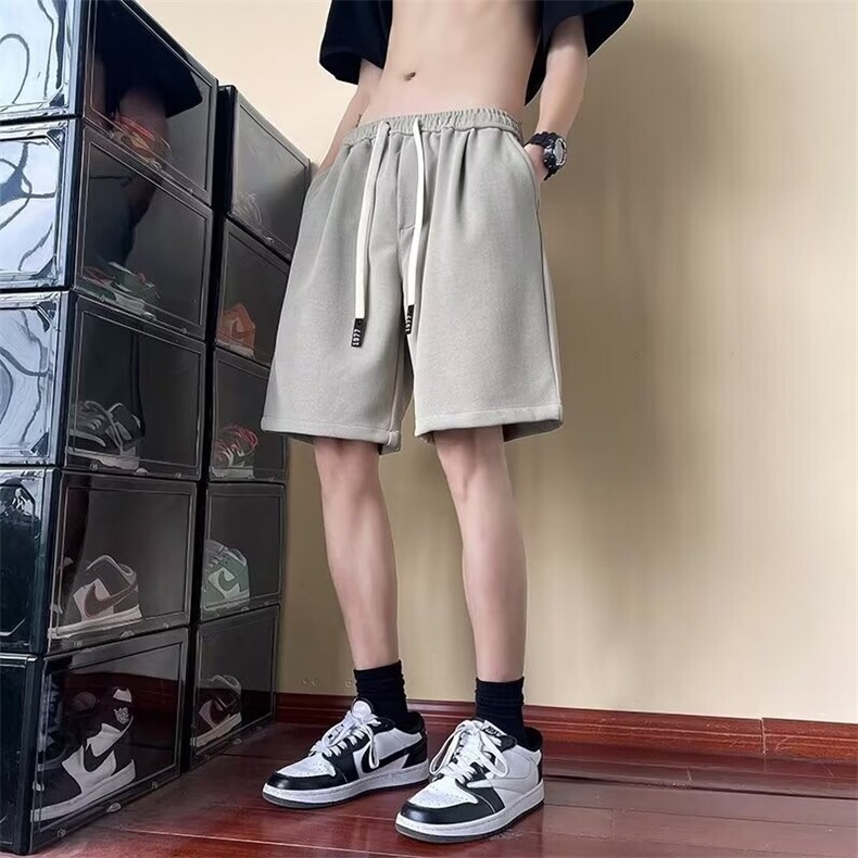 24夏季港风纯色宽松休闲短裤男士直筒抽绳D99-P35,男装休闲裤,星座1109-3