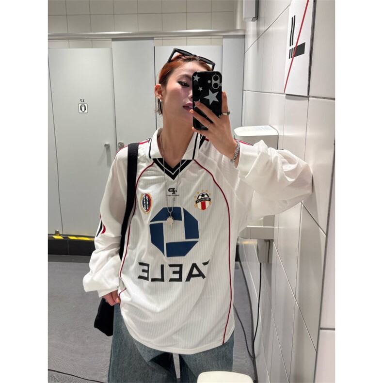 美式徽章刺绣V领撞色拼接卫衣男女秋季重磅情侣运动上衣GAW61P40,男装卫衣,星座1013-5