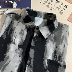 特批P25无差价夏季风新中式水墨画凉感休闲冰丝男短袖衬衫CD894，男装衬衫，电商A001
