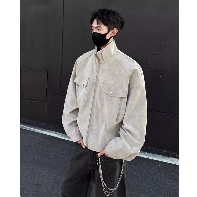 网图春季扎染PU皮衣皮夹克外套男6156T-TP53(树脂双头拉链）M-5XL,男装夹克,星座207