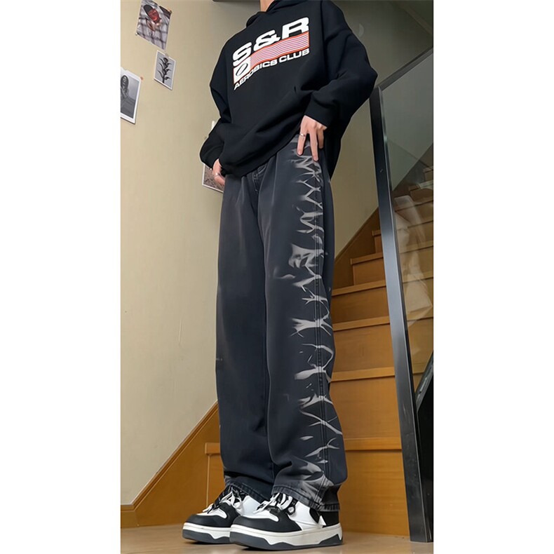 欧美hiphop直筒牛仔裤美式复古阔腿裤垂坠感nz15-TP35,男装牛仔裤,星座310A-4