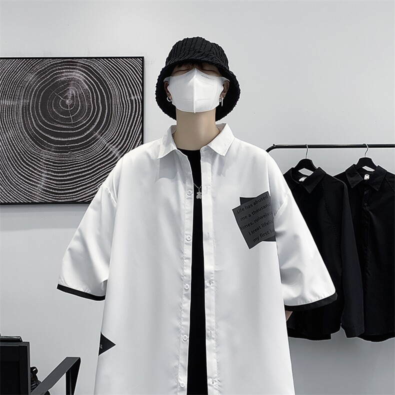 货足7XL-M 美式高街短袖衬衫男2023夏季新款假两件胖子衬衣加大码图片