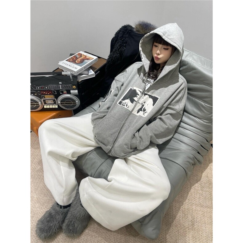 美式街头连帽卫衣女春秋印花情侣外套宽松情侣上衣潮LB60033-P62,女装短外套,星座1008