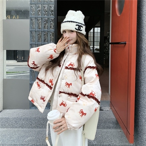 马上有钱羽绒服女冬新年战袍外套红色小马撞色2025年冬季新款刺绣图片