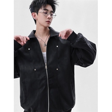 档口美式翻领纹理感PU皮夹克皮衣机车服外套JK508-P90，男装皮衣，星座1213
