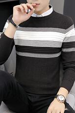 6784秋装假两件毛衣男衬衫领韩版修身百搭针织衫潮流纯色，男装针织衫/毛衣，电商D310（原电商305）