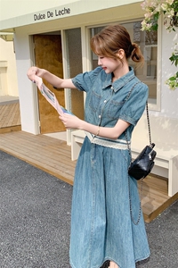 高级感蕾丝拼接牛仔衬衫套装裙女2025夏新款高腰显瘦半身裙两件套图片