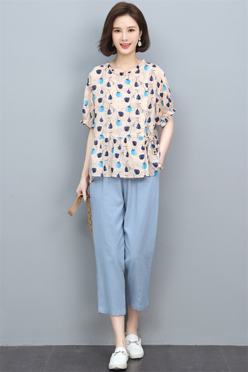 休闲时尚棉麻套装夏女装2025新款太洋气减龄妈妈小个子两件套,女装套装/套裙,奕阳依阁
