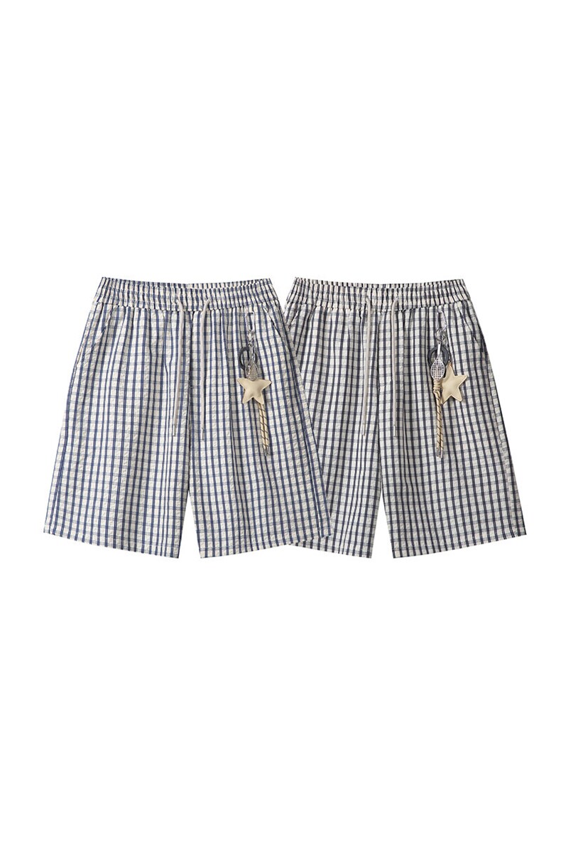 现货2025夏季宽松格子短裤送挂件XZ806-DK05009-特P25-控48,男装牛仔裤,四季星座806