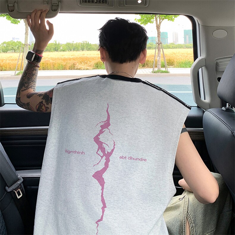 量大优供视频直播高品质重磅260克双纱纯棉印花背心无袖T恤DB111，男装背心/马甲，电商A486