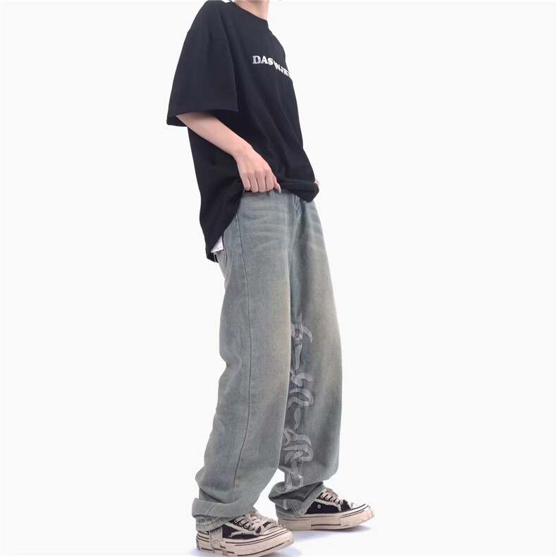 牛仔裤男秋季潮大码休闲裤子高街刺绣NB39P58,男装牛仔裤,星座1116-2