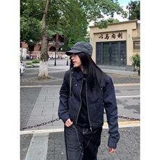 美式复古铆钉短款夹克高级质感翻领外套女辣妹休闲百搭上衣，男装夹克，四季星座505