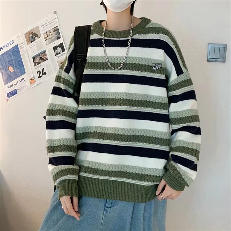 男冬季韩版潮流宽松圆条纹撞色毛衣MY075P42,男装针织衫/毛衣,星座1116-2
