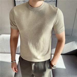 主推款~高品质厚款打底~纯色圆领毛衣男修身针织短袖M710-P33特图片