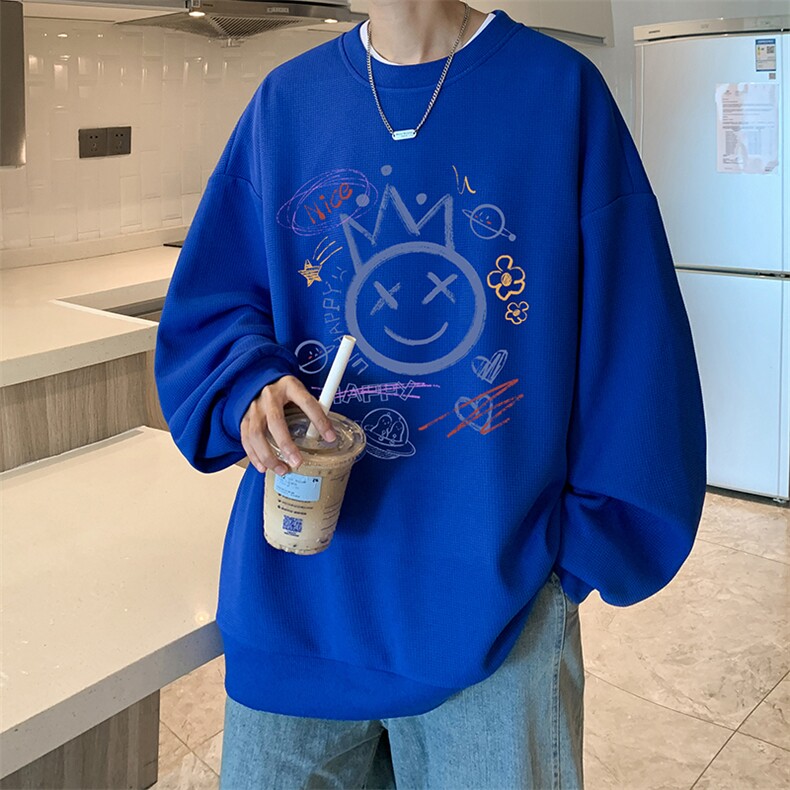 华夫格卫衣圆领卫衣男大码长袖t恤男外套HW76180-P30加绒款-P40,男装卫衣,电商A040
