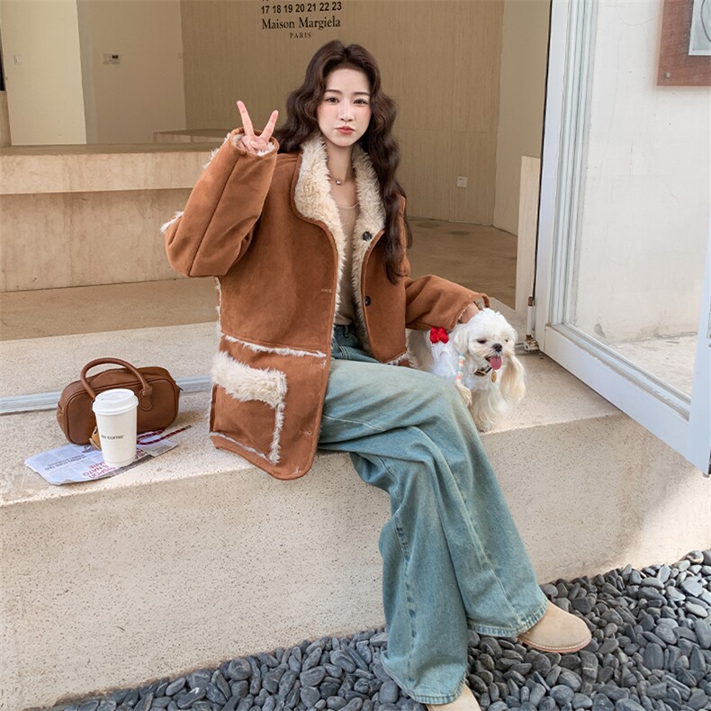 新款美拉德加厚两面穿皮毛一体外套2c309-1012-p205-k298,女装毛呢外套,2C309