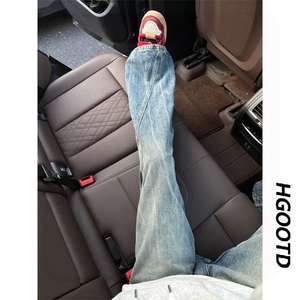 1506/QWY390/P52黑灰色渐变闪电纹牛仔裤男款美式复古裤子微喇裤图片