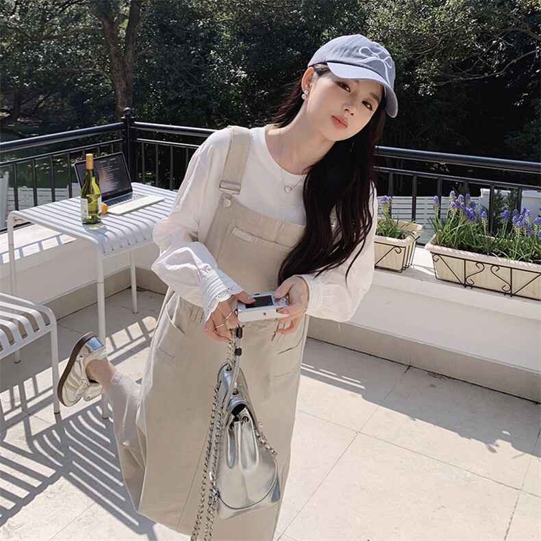 韩系减龄背带连衣裙套装女2025春新款高级感气质显瘦吊带裙两件套,女装套装/套裙,慧尚依恋