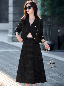重工烫钻小香风套装裙女2025秋冬新款轻奢蝴蝶结外套半身裙两件套图片