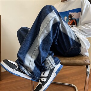 牛仔裤男潮牌直筒宽松阔腿潮流百搭韩版高街港风裤子N0191-P40图片