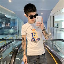 社会风精神小伙网络红人爆款高品质刺绣Logo修身短袖LT28002，男装T恤，星座308A