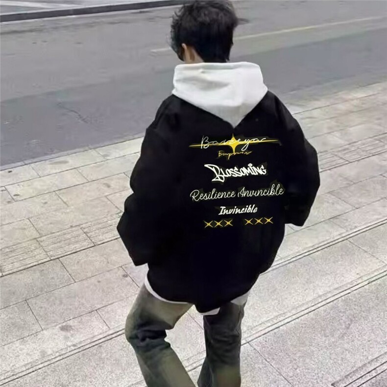 新款春秋学生情侣外套飞行员夹克潮牌男女百搭字母外穿黑色棒球服,男装夹克,星座506A