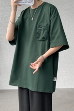 8XL-M重磅！特大码纯色宽松短袖T男口袋T恤五分袖上衣DX325P45，男装T恤，电商D206-1
