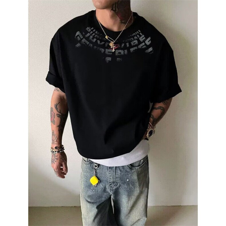 设计感印花五分袖t恤男士百搭夏季纯棉宽松短袖TY423,男装T恤,星座1116A（原606A-3）
