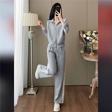 盐系高级感时尚气质套装女初秋新款立领拼接长袖上衣阔腿裤两件套，女装套装/套裙，江南