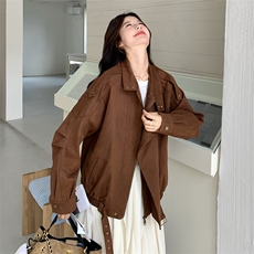 深棕色复古麂皮绒立领短外套女2025秋韩系新款高级感气质时尚夹克，女装短外套，2C198