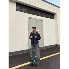 潮牌情侣美式拼接格子假两件夹克外套春季翻领开衫，男装夹克，四季星座505