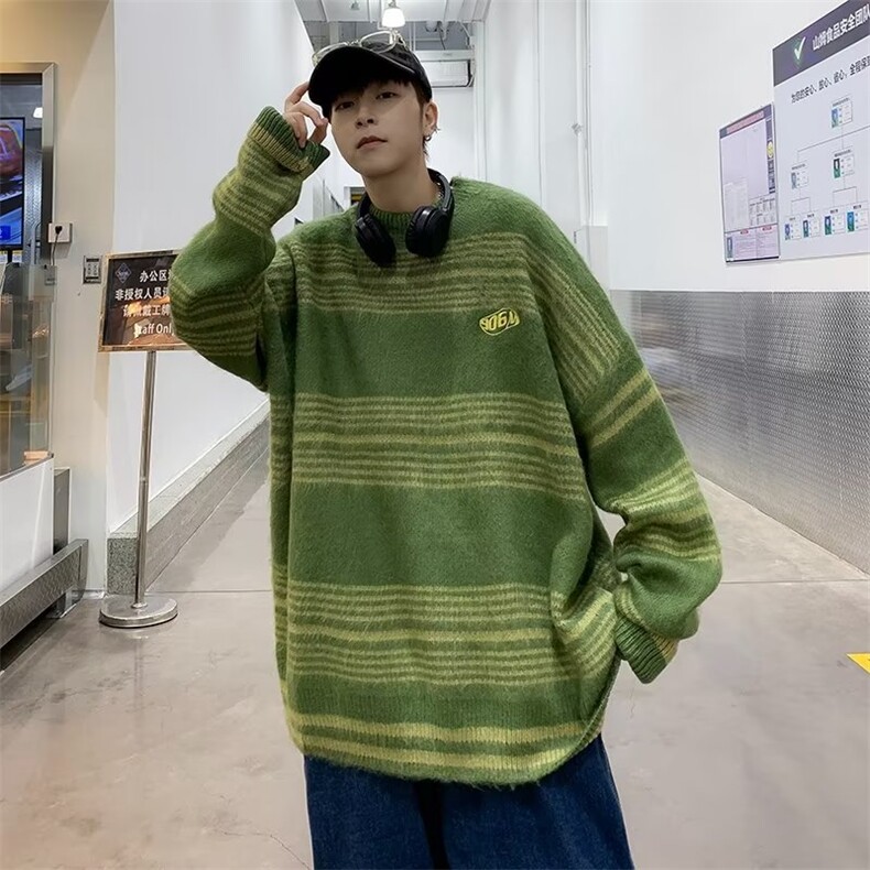 潮设计感条纹毛衣男潮牌春秋季高级感慵懒针织衫上衣ZM53-P45,男装针织衫/毛衣,星座1109-3