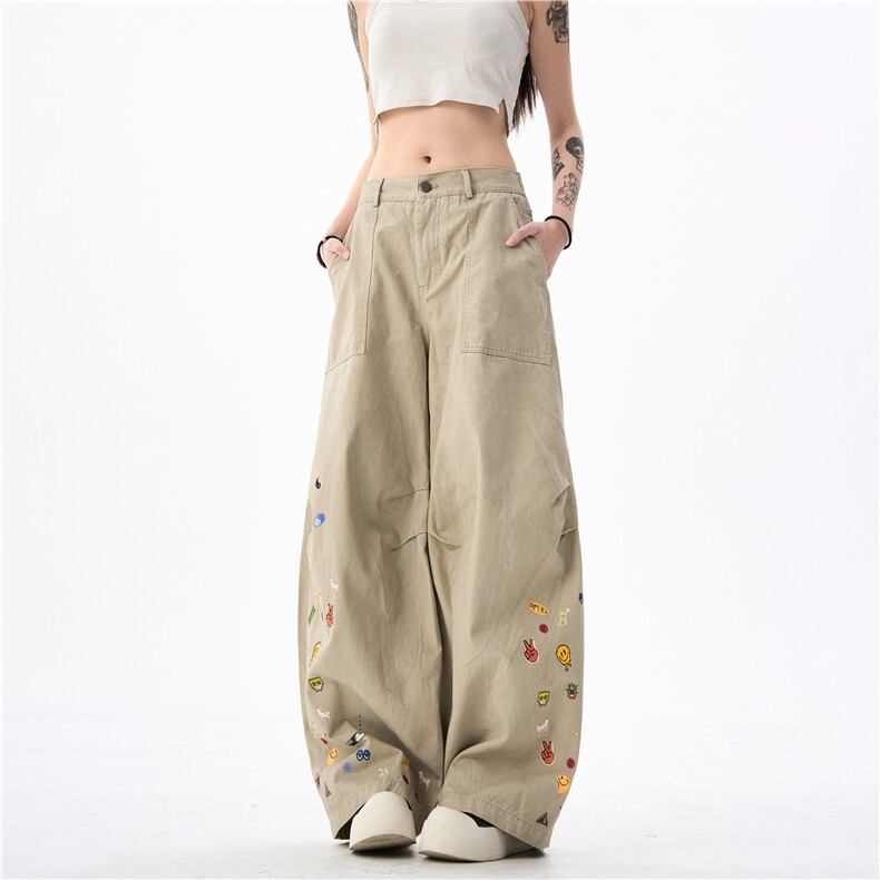 AK1845-P60美式潮牌水洗复古宽松直筒阔腿百搭长裤，女装休闲裤，星座617A-2