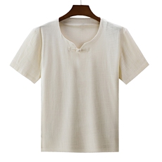 主推夏中老年风唐装亚麻爸爸装透气薄款短袖T恤男士大码，男装T恤，钱塘723